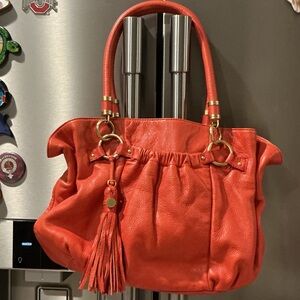 Tahari Vibrant Red Shoulder Bag with Gold Accents